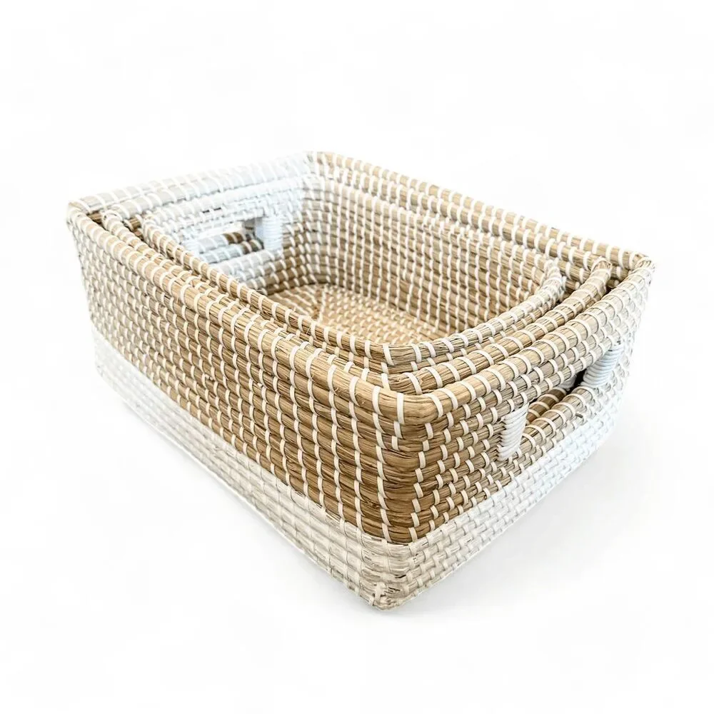 Set of 3 Brand New Seagrass Woven Rectangular Nesting Baskets